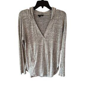 Banana Republic Luxespun Gray Hoodie Small V Neck Pullover Long Sleeve Soft Knit